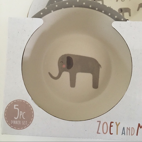 NEW Kids 5pc Dinner Set Food Safe Dishwasher Safe Elephant Theme Gray - Picture 5 of 9
